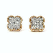 14K Yellow Gold Diamond Clover Stud Earrings